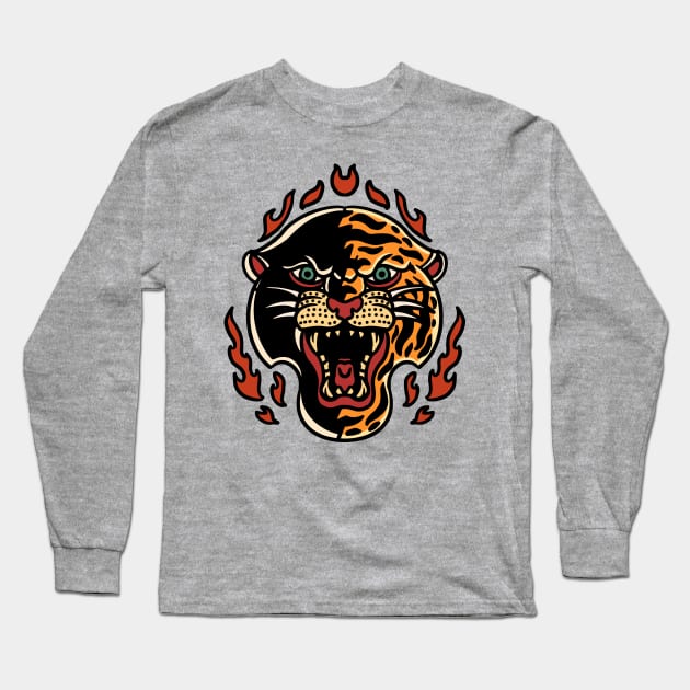 panther and tiger tattoo oldschool Long Sleeve T-Shirt by donipacoceng